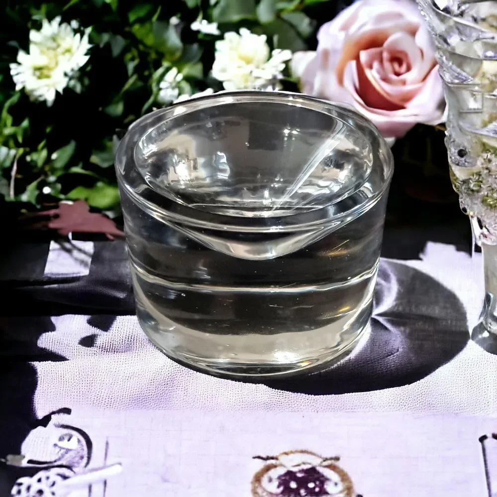 Heavy Clear Glass Crystal Paperweight Concave Hand Blown Handmade Round Vintage.